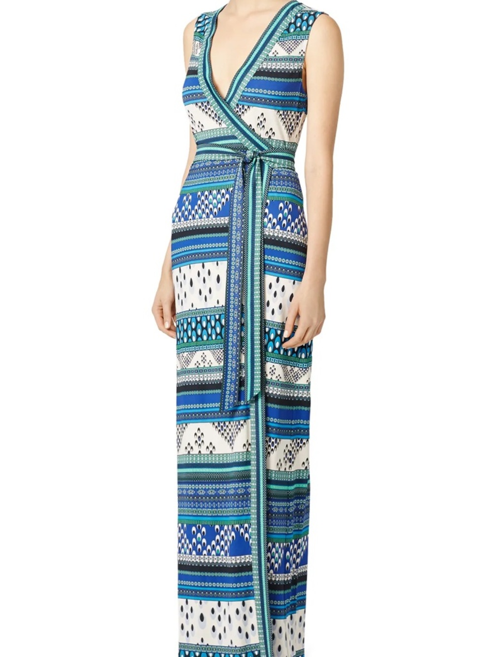Sleeveless Blue Striped Wrap Maxi Dress